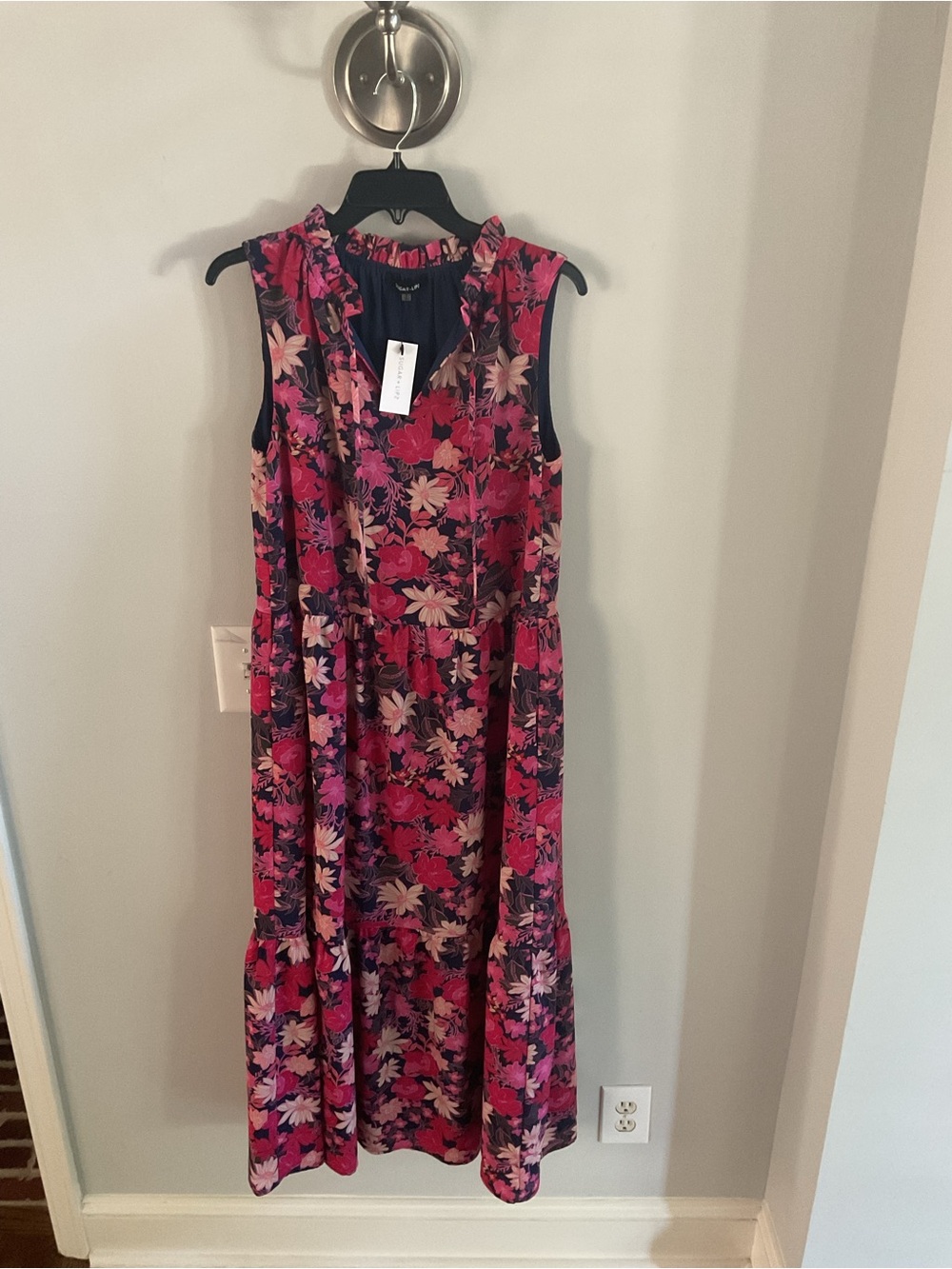 Sugarlips Pink Floral Maxi Dress with Ruffle Neck